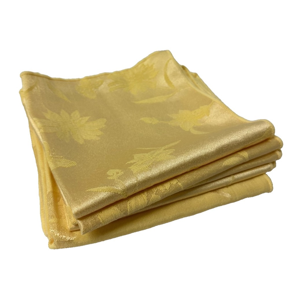 Spring Napkins Yellow Daisies & Butterflies Floral Damask Set Of 8 Vtg 80s 16"